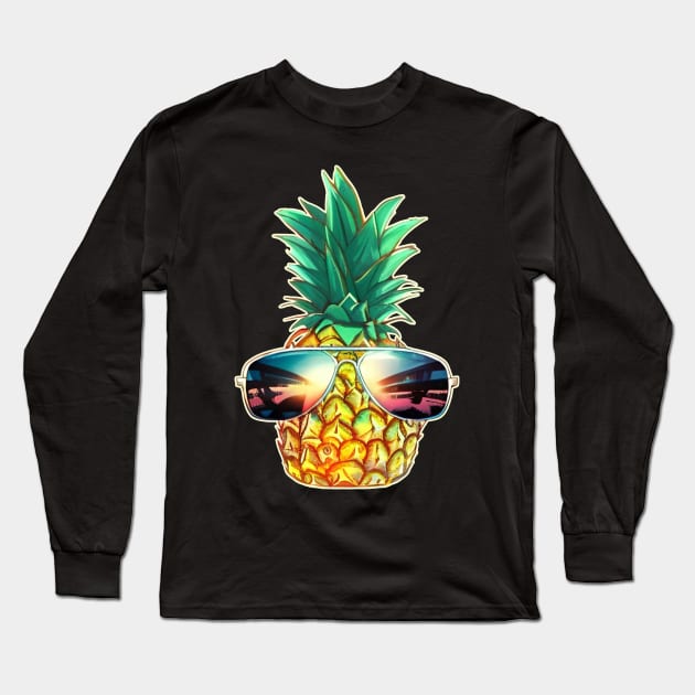 Hawaiian Pineapple with Sunglasses Aloha Beach Long Sleeve T-Shirt by Splash Graphics